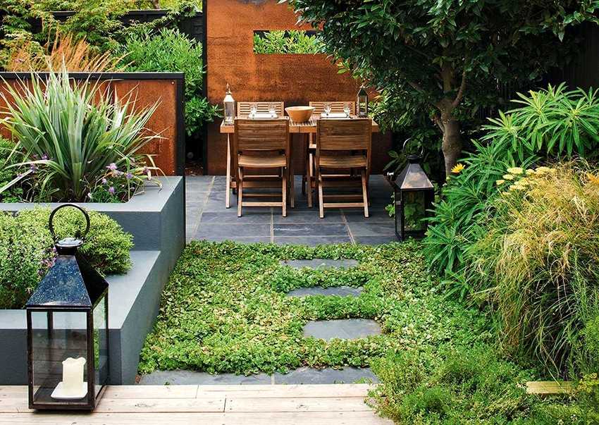 Ландшафтный дизайн двора в частном доме: 28 фото