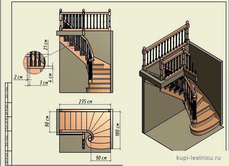 Расчет лестницы с поворотными ступенями на 180: методы и их особенности