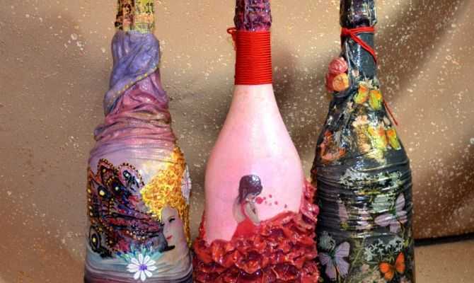 Как украсить бутылку шампанского на новый год и 8 марта: декупаж салфетками, видео мастер класс для начинающих