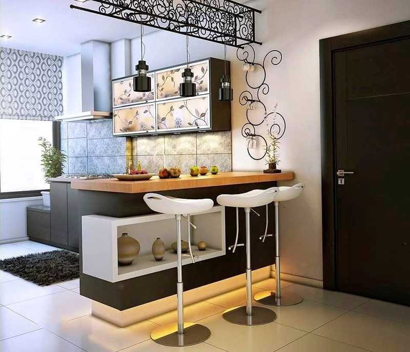 Стильный и современный дизайн барной стойки различной формы и размера Кухонная стойка в интерьере кухни и гостиной Маленькие и большие барные стойки на фото