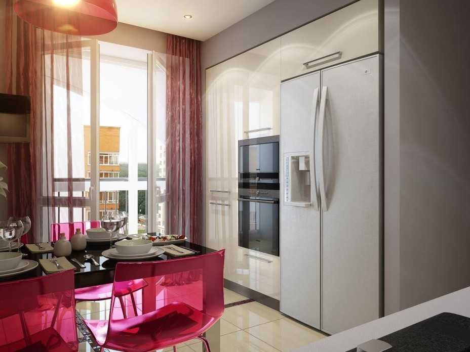 Красный холодильник на кухне