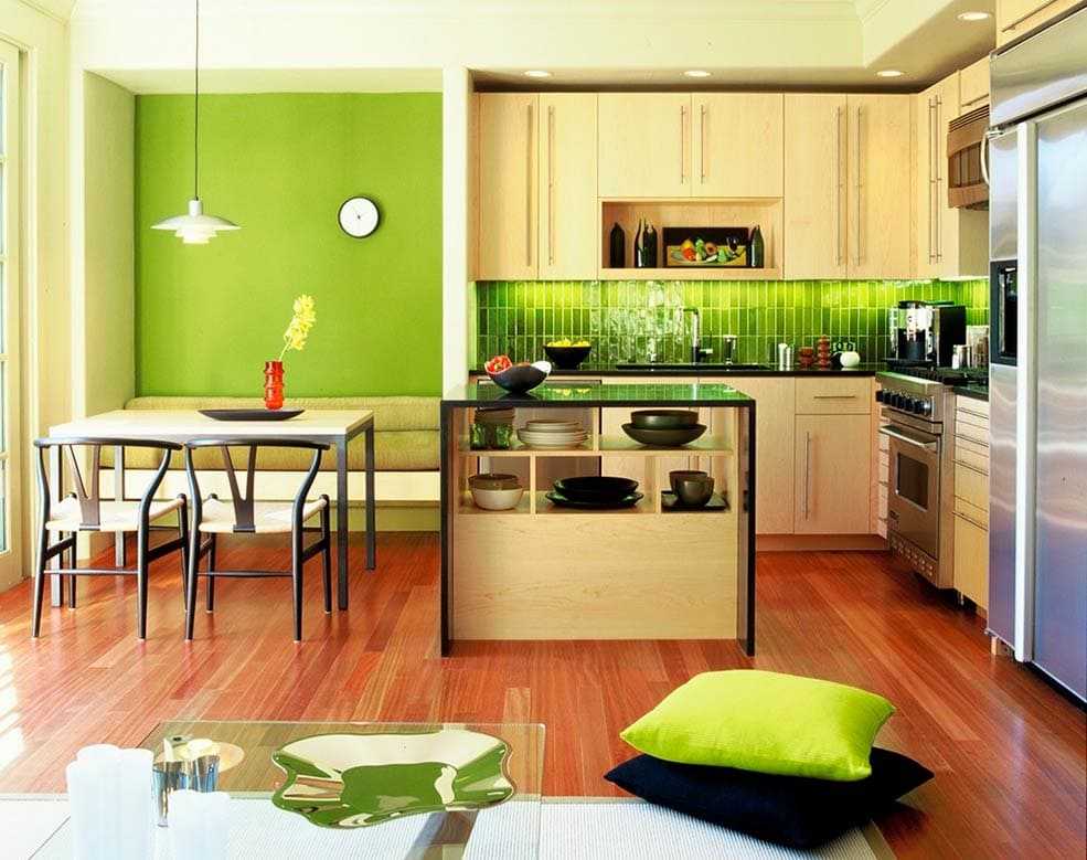 Дизайн кухни с зелеными обоями: 55 современных фото в интерьере