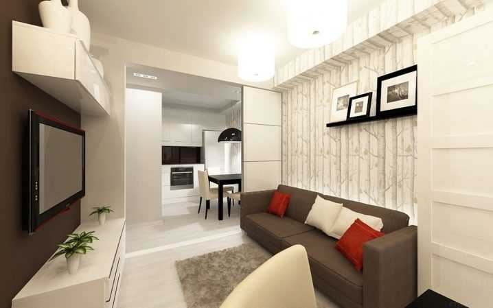 Дизайн прямоугольной гостиной комнаты 17 кв м, спальни с гардеробом
 - 37 фото