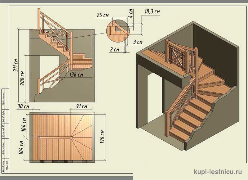 3d расчет лестницы с поворотом 180 градусов