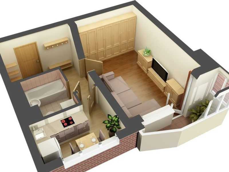 Дизайн однокомнатной квартиры 35м2, 36м2 90+ фото дизайн-проект 1 комнатной