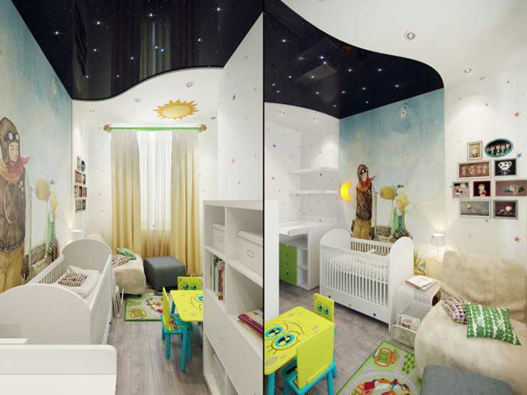 Натяжной потолок в детскую: виды, особенности, освещение, 60 фото в интерьере