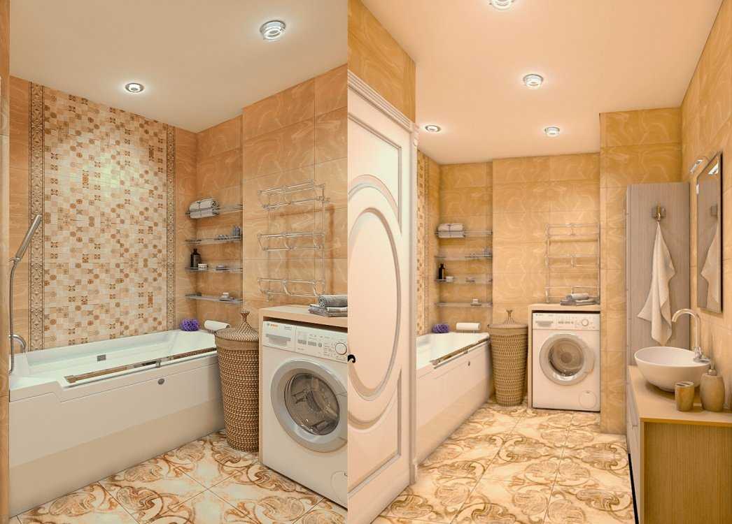 Дизайн ванной комнаты с туалетом и стиральной машиной