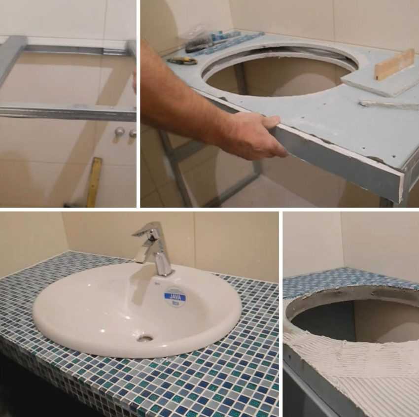Столешница из гипсокартона в ванную под раковину и стиральную машину фото