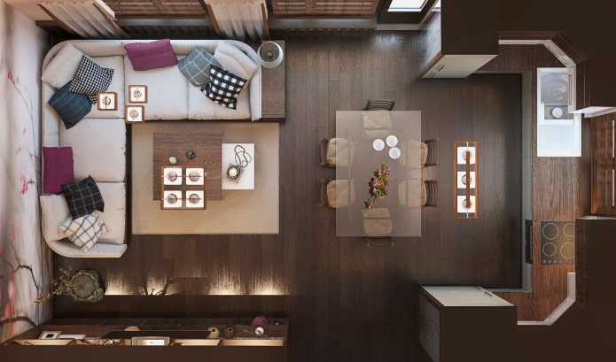 Интерьер зала: дизайн в частном доме в современном стиле, красивая и уютная гостиная с двумя окнами для небогатых в сельской местности

 - 58 фото