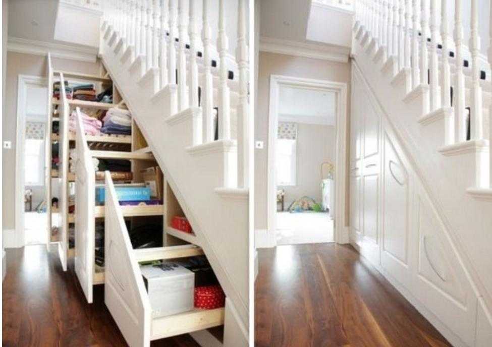 Хранение под лестницей: множество идей для использования полезного пространства