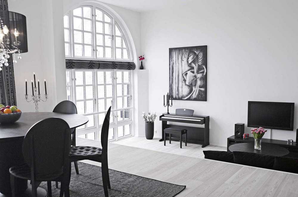 Черно-белая гостиная: 50 фото, идеи дизайна
