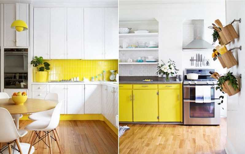 Дизайн кухни лимонного цвета Сочетание цвета с другими цветами Плюсы и минусы лимонного цвета, реальные фото
