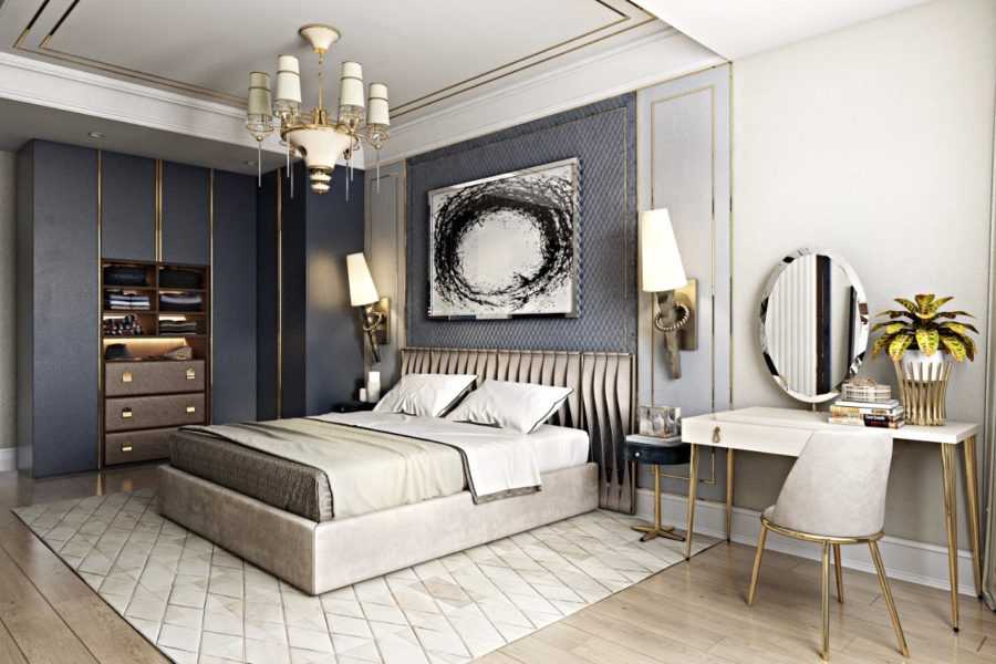 Спальня в стиле артдеко 100 фото красивых идей дизайна интерьеров Мебель, отделка, декор спальни в стиле артдеко Красивый интерьер белой спальни в стиле артдеко