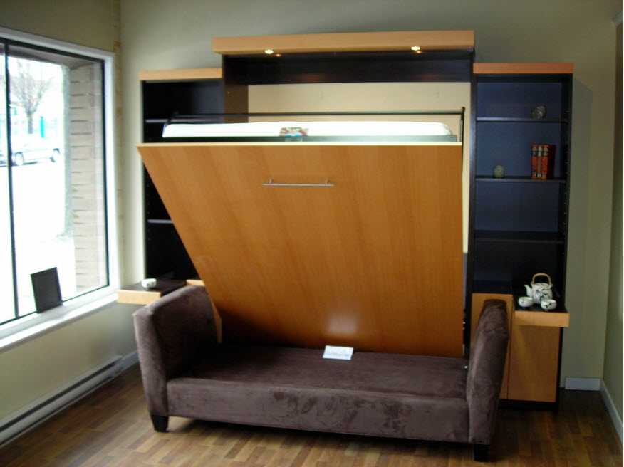 Варианты дизайна спальни с откидной кроватью Интерьер маленькой комнаты с встроенной кроватью в шкаф Идей для обустройства небольшой квартиры на фото