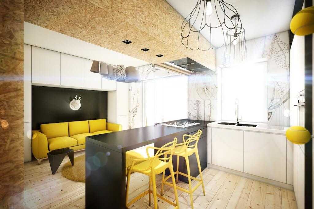 Кухня-гостиная площадью 15 кв. м – полнофункциональный лаконичный интерьер