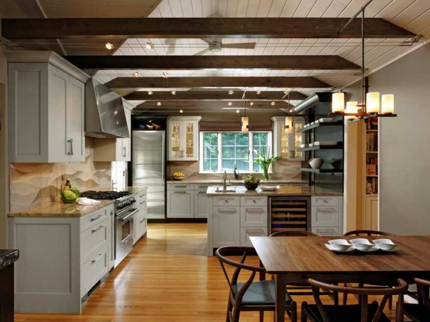 Примеры оформления кухни с низким потолком Выбор материала для оформления потолка Какой выбрать цвет, чтобы пространство кухни было визуально больше