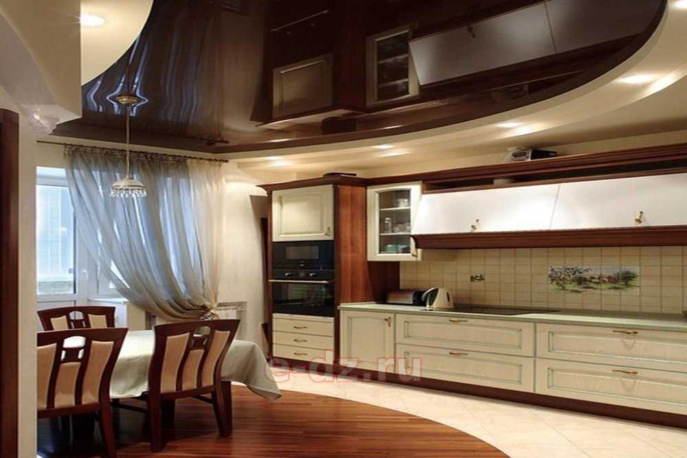 Дизайн потолков на кухне, виды - фото примеров