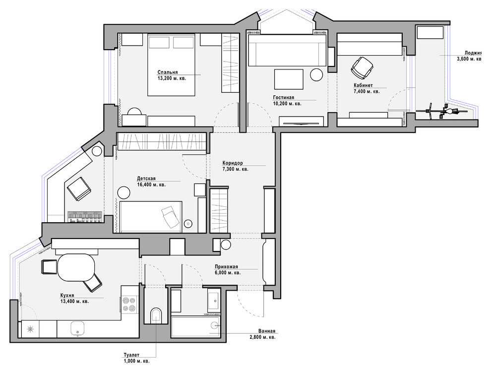 Варианты дизайна трехкомнатной квартиры п-44: перепланировка