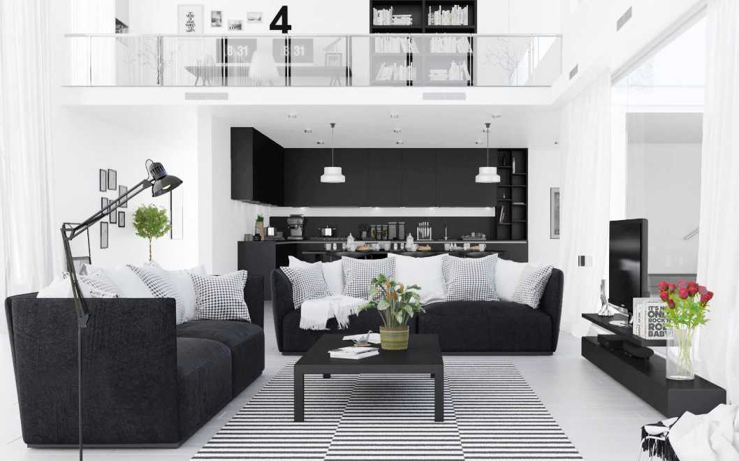Черная стена, комната в черно белом стиле и дизайн гостиной: сочетание черного цвета с другими цветами в интерьере
 - 38 фото