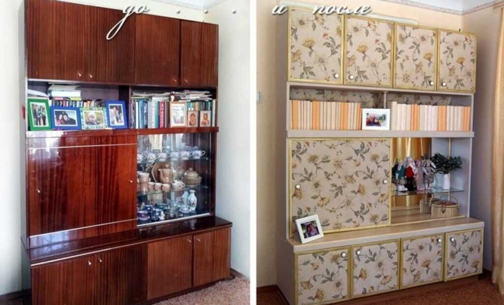 Как обклеить шкаф обоями: как обновить своими руками старые полированные дверцы, поменять интерьер с помощью полотен, если стоит встроенная мебель, а также фото
