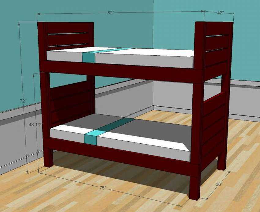 Схема сборки двухъярусной кровати с ящиками