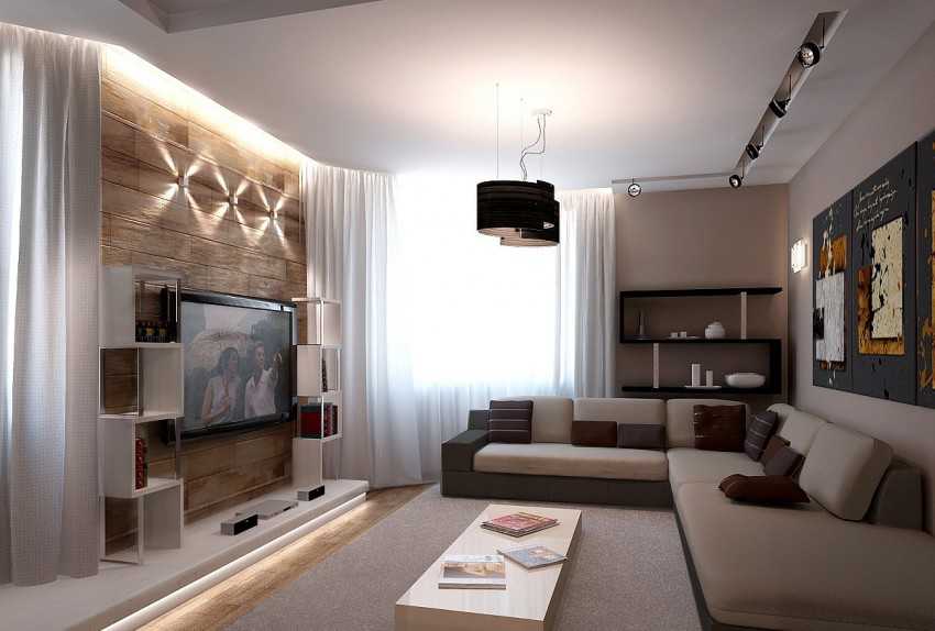 Дизайн гостиной комнаты с двумя окнами на одной стене, разных стенах и с простенком: интерьер зала и планировка, расстановка мебели
 - 30 фото